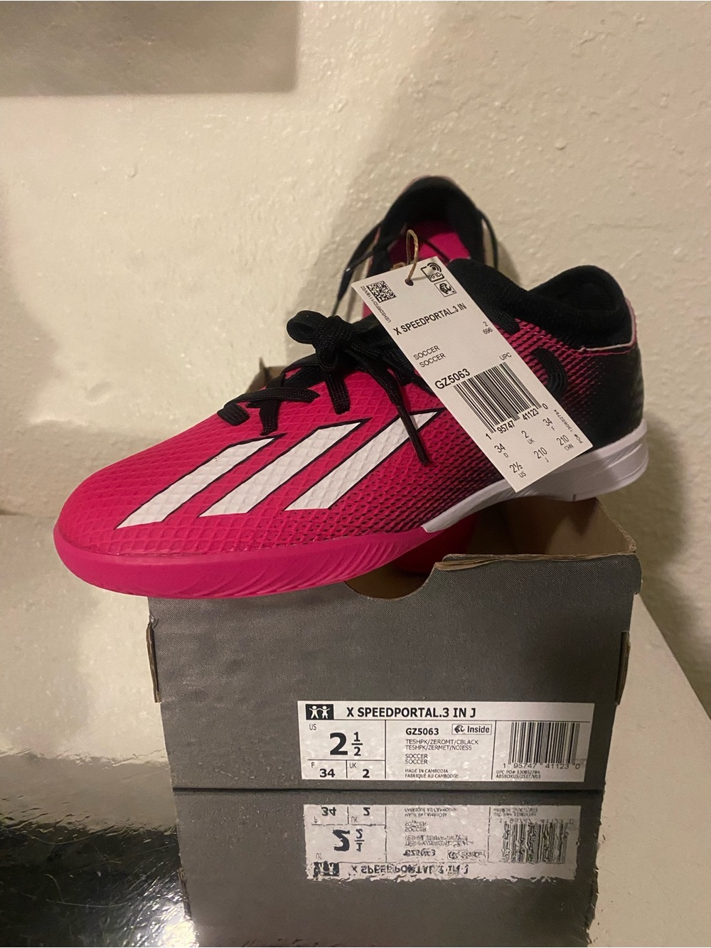 adidas Kids Speedportal Indoor Sneakers in Pink and Black with White Stripes